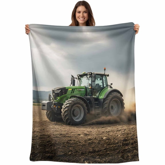 Farmhouse Tractor Blanket Soft Cozy Warm Throw Blanket for Couch, Plush Fuzzy Flannel Blankets for Sofa, Farm Green Car Countryside Bed Blankets Lightweight Gifts for Women, 30"x40"