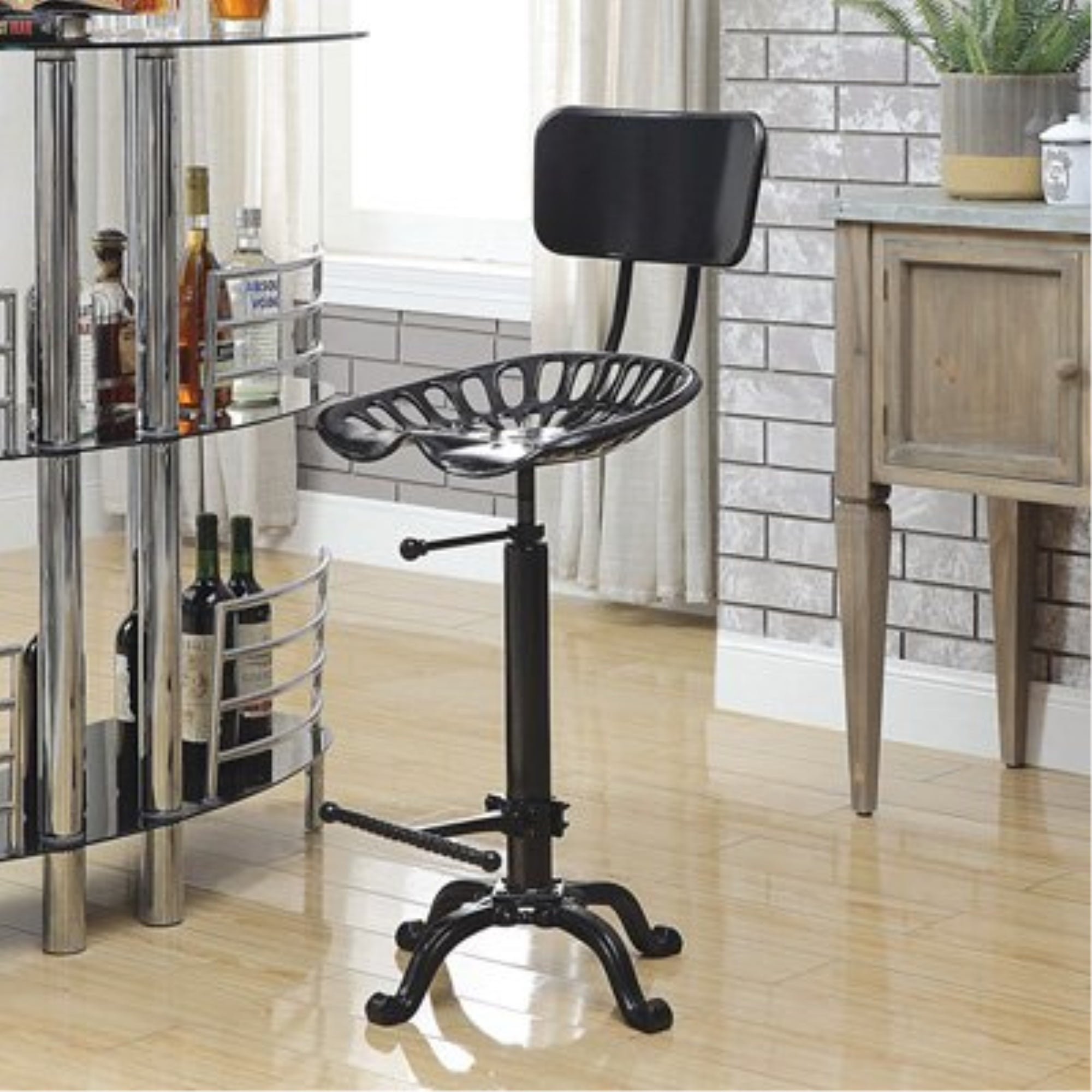 Farmhouse Tractor Seat Stool with Back, Black