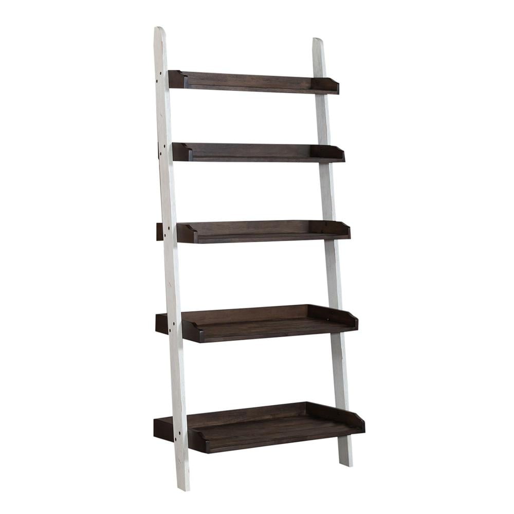 Liberty Furniture Industies, INC Farmhouse Leaning Bookcase in Two Tone White w/ Wood Tone Top