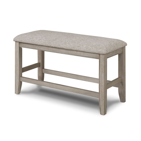 Farmhouse Transitional Solid Wood Counter Height Dining Bench Beige Linen Blend Upholstered Seat Built-in Footrest