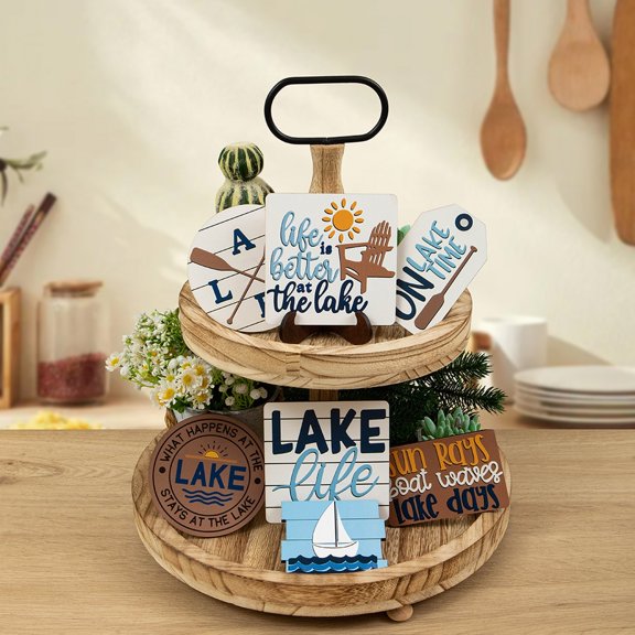 Farmhouse Tray For Coffee Bar Sailing Lake Logo Rowing Combination Layered Tray Decoration Creative Desktop Wooden Crafts Decoration,Black Decorate The Tray