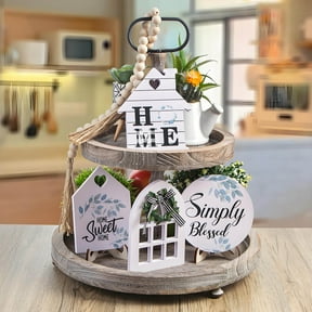 Farmhouse Tray Decor under $5! Cagogo Farmhouse Tiered Tray, Rustic Wooden Display Stand, Vintage Kitchen Counter Decor, Multi-Level Serving Tray for Dining Table, Farm Style Home Centerpiece for