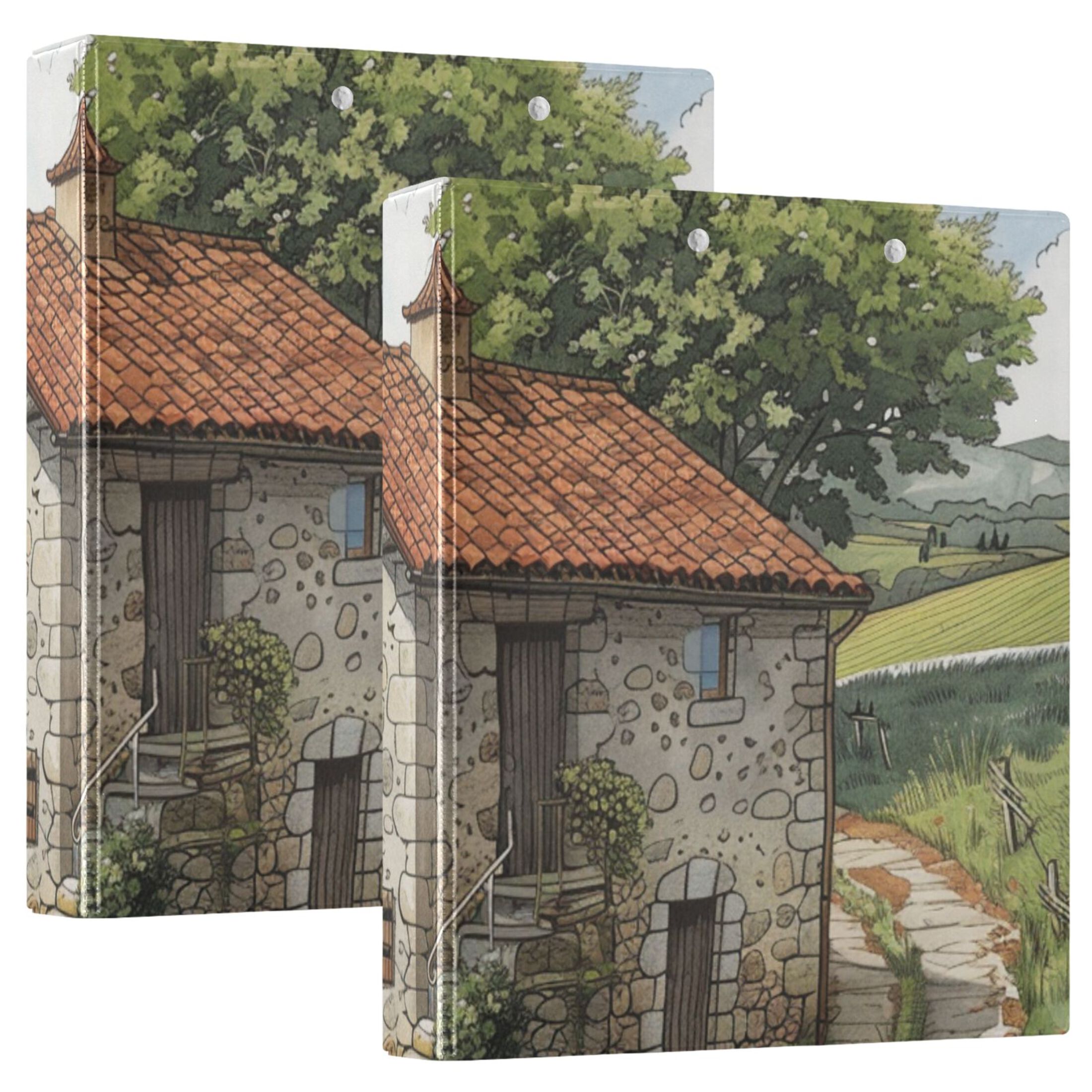 Farmhouse Trees 3 Ring Binders 1.5 inch Hardcover File Folders with Interior Pockets A4 Size Organizer for School Office Hospital