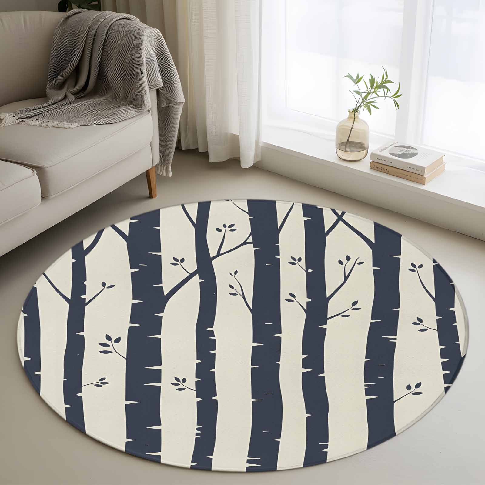 Farmhouse Trees Round Rug 3ft Washable Circle Entryway Rugs Non Slip ...