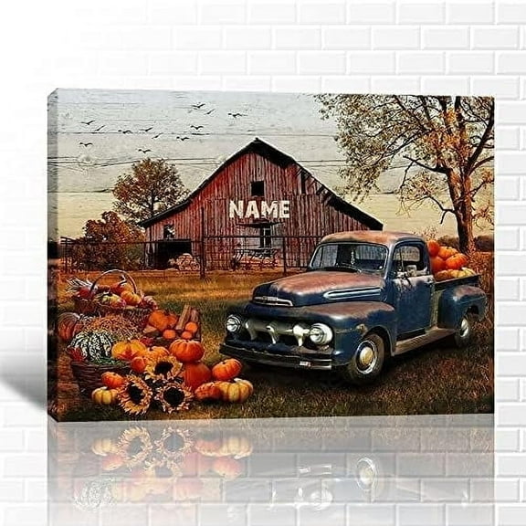 Farmhouse Truck Canvas Wall Art, Vintage Truck Wall Art, Farmhouse Barn Canvas Art, Retro Farmhouse Barn Old Truck Pictures Wall Art, Old Truck Art Wall Decor for Country Room Livingroom 12x18 Inches