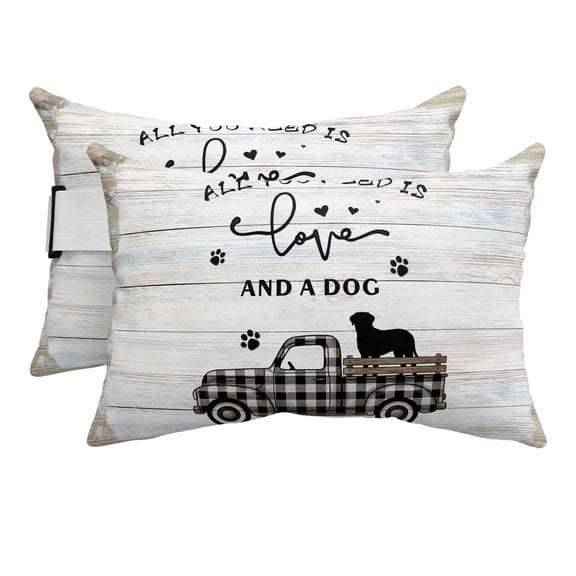 Farmhouse Truck Outdoor Pillows for Chaise Lounge Chair Beach Headrest Pillow Set of 2 Waterproof Lumbar Pillows with Insert&Adjustable Strap Retro Country Car Dog Wooden Grain Pool Pillow 12"x20"