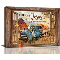 Farmhouse Truck Wall Art Christian Jesus Pictures Wall Decor Country Barn Canvas Painting Print Framed Poster Print for Home Living room Bedroom Bathroom Office 12"X16"