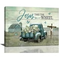 thumbnail image 1 of Farmhouse Truck Wall Art Old Barn Cross Daisy Wall Decor Christian Jesus Quotes Teal Pictures Canvas Prints Motivational Framed Modern Artwork for Home Living Room Bedroom Bathroom 16"x12", 1 of 6