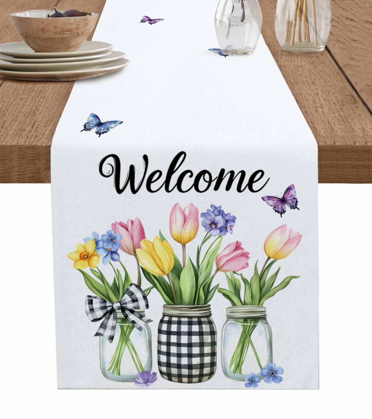 Farmhouse Tulip Table Runner 60 Inches, Spring Botanical Flowers ...