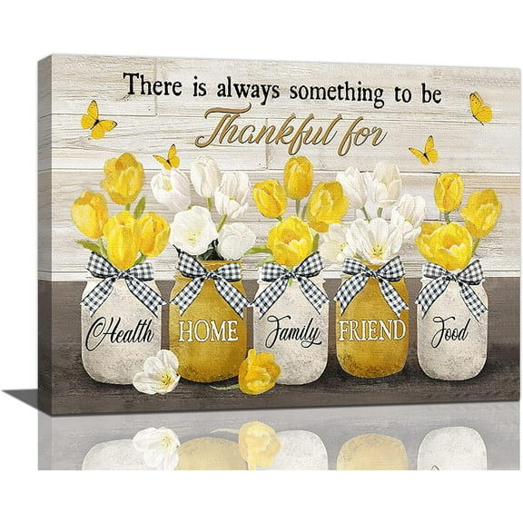 Farmhouse Tulip Wall Art Rustic Tulip Flower Canvas Prints Country Floral Mason Jar Painting Bathroom Pictures for Wall Modern Artwork Home Decoration for Bathroom Bedroom Living Room 16"x12"