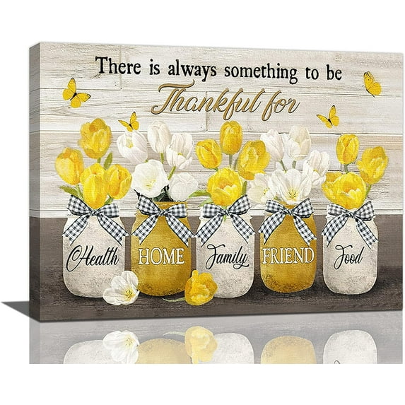 Farmhouse Tulip Wall Art Rustic Tulip Flower Canvas Prints Country Floral Mason Jar Painting Bathroom Pictures for Wall Modern Artwork Home Decoration for Bathroom Bedroom Living Room 16"x12"