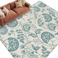 thumbnail image 1 of Farmhouse Turquoise Floral Washable Area Rug 6 x 9 ft Linen Boho Flower Rustic Country , Soft Non Slip Rugs Stain Repellent Indoor Felt Carpet for Living Dining Room Bedroom Home Office, 1 of 9
