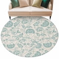 thumbnail image 1 of Farmhouse Turquoise Floral Washable Round Area Rug 7 ft, Linen Boho Paisley Flower Rustic , Soft Non Slip Rugs Stain Repellent Indoor Felt Carpet for Living Dining Room Bedroom Home Office, 1 of 9