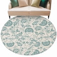 thumbnail image 1 of Farmhouse Turquoise Floral Washable Round Area Rug 8 ft, Linen Boho Flower Rustic Country , Soft Non Slip Rugs Stain Repellent Indoor Felt Carpet for Living Dining Room Bedroom Home Office, 1 of 9