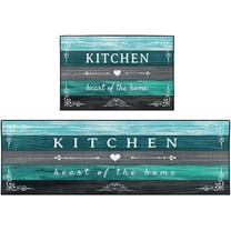 Farmhouse Turquoise Kitchen Rugs and Mats Non Skid Washable Set of 2, Teal Grey Wooden Texture Kitchen Floor Mats, Vintage Home Kitchen Runner Rug, Rustic Kitchen Decor