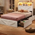 thumbnail image 1 of Farmhouse Twin Size Bed Frame with Bookcase Headboard and 4 Drawers, No Box Spring Needed, LED Wood Platform Storage Bed, White, 1 of 10