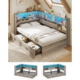 thumbnail image 1 of Farmhouse Twin Daybed With Bookcase & Charging Station Corner Bed Frame With Led Lights & 2 Storage Drawers, 1 of 12