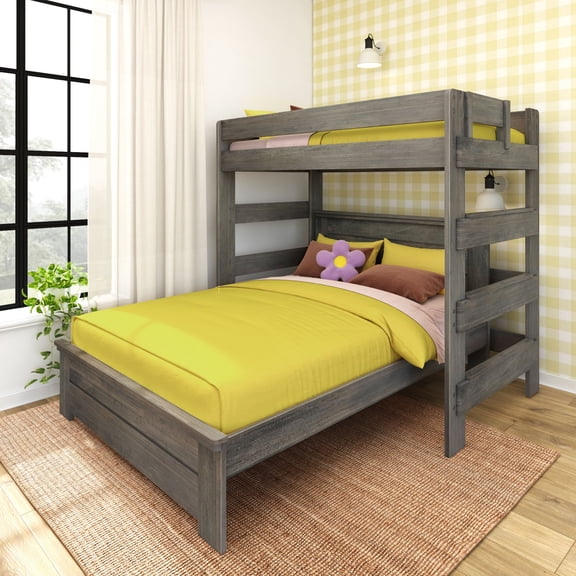 Farmhouse Twin Over Panel Queen L-Shaped Bunk Bed, Driftwood