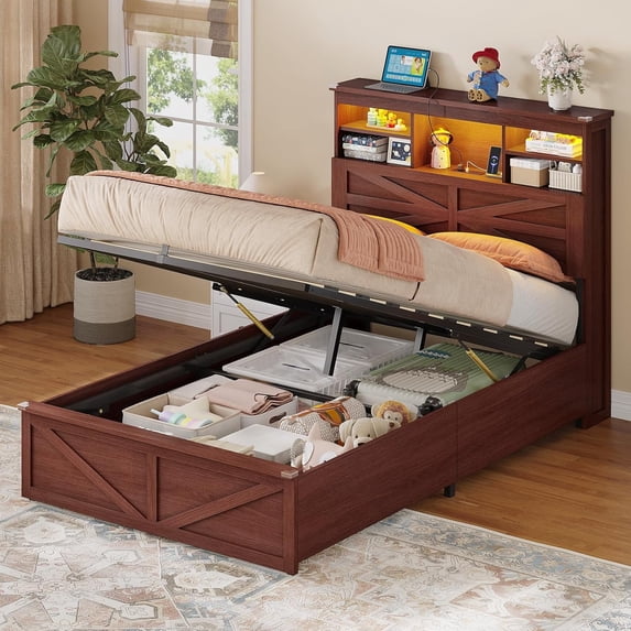 AOGLLATI Twin Size Farmhouse Bed Frame with Storage & Headboard ...