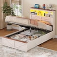 thumbnail image 1 of Farmhouse Twin Size Bed Frame with Lift Up Storage & Bookcase Headboard - Wood Platform Bed with USB Charging Station, LED Lights, No Box Spring Needed, White, 1 of 9
