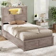 thumbnail image 1 of Farmhouse Storage Bed Frame, Twin Platform Bed with Bookcase Headboard and 4 Drawers, No Box Spring Needed, Gray Industrial Wood Bedroom Furniture, 1 of 8