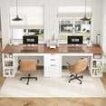 thumbnail image 1 of Farmhouse Two Person Computer Desk with 3 Drawers and Storage Shelves, 96.5" Long Home Office Desk, 1 of 7