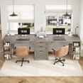 thumbnail image 1 of Farmhouse Two Person Computer Desk with 3 Drawers and Storage Shelves, 96.5" Long Home Office Desk, 1 of 7