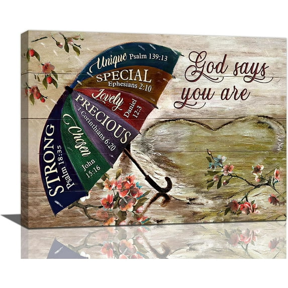 Farmhouse Umbrella Flower Decor Wall Art Rustic Umbrella Gods Says You Are Floral Pictures Wall Decor Canvas Painting Prints Artwork Decorations Framed for Bathroom Bedroom Kitchen 16"x12"