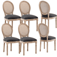 thumbnail image 1 of Farmhouse Upholstered Antique Painting Linen Accent Chairs, Retro Dining Chairs with Solid Wood Frame and Legs, Armless Kitchen Chairs with Round Back, Parson Chairs(Gray,Set of 6), 1 of 10