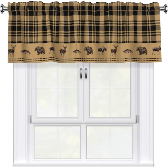 Farmhouse Valances for Kitchen Black Buffalo Plaid Kitchen Curtain Rustic Wild Animals Country Primitive Windows Valance for Boho Living Room with Rod Pocket 54 x 18 Inch, 1 Pack