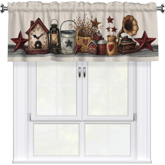 Farmhouse Valances for Windows Country Hearts and Stars Kitchen Curtains Western Texas Stars Window Valance Rustic Primitive Valance with Rod Pocket Light Filtering 54 x 18 Inch, 1 Pack