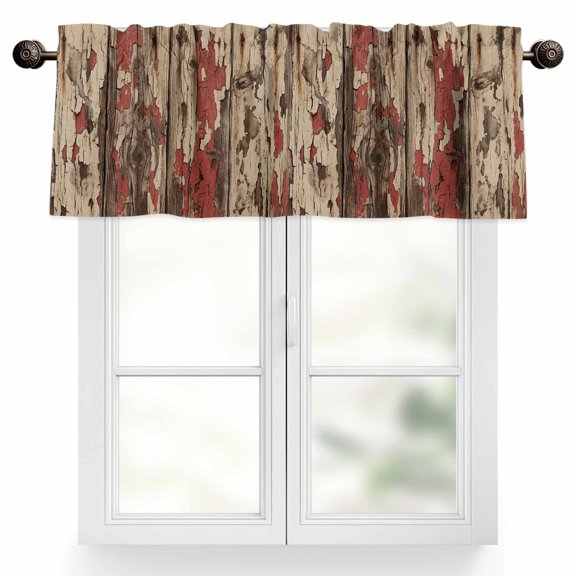 Farmhouse Valances for Windows Country Rustic Shabby Chic Retro Wooden Texture Valance Curtains Rod Pocket Bathroom Small Window Treatments for Kitchen Living Room Bedroom, 54"x18"