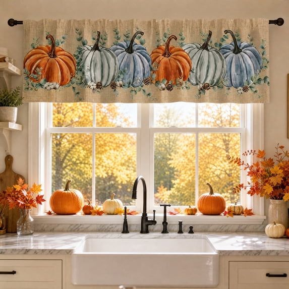 Farmhouse Valances for Windows - Rustic Valance Curtain for Kitchen, Rod Pocket Button Kitchen Curtains,for Windows Living Room Kitchen Over Sink - 53.94*17.72IN