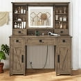 Farmhouse Vanity Desk with Mirror and Lights, Makeup Vanity with LED