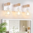 thumbnail image 1 of Farmhouse Vanity Light for Bathroom, 3-Light White Wood Bathroom Vanity Light Fixtures Over Mirror, Rustic Sconces Wall Lighting with Metal Lampshade for Living Room, Bedroom, Hallway, 1 of 7