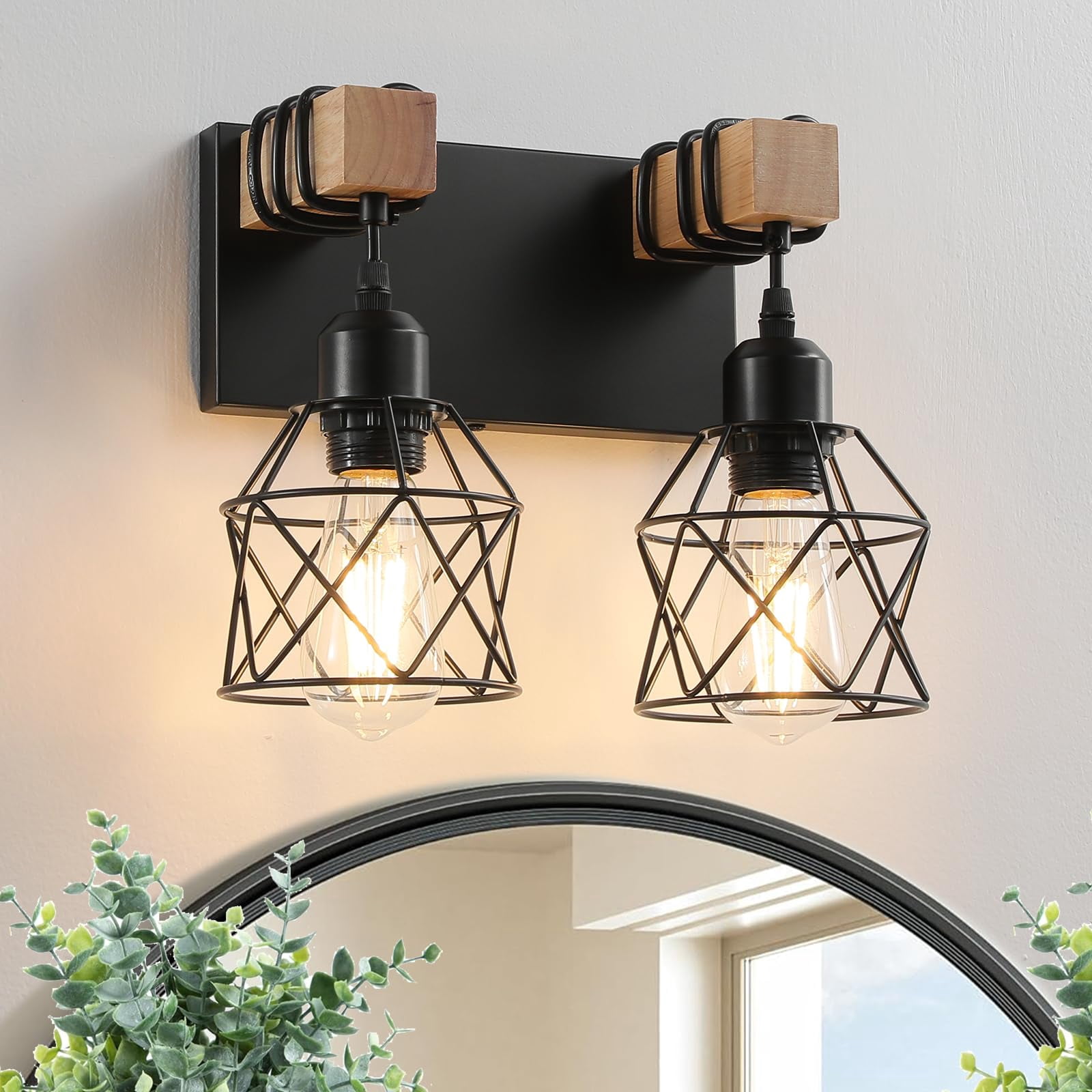 Farmhouse Vanity Light Fixture,2-Light Bathroom Lighting,Black ...