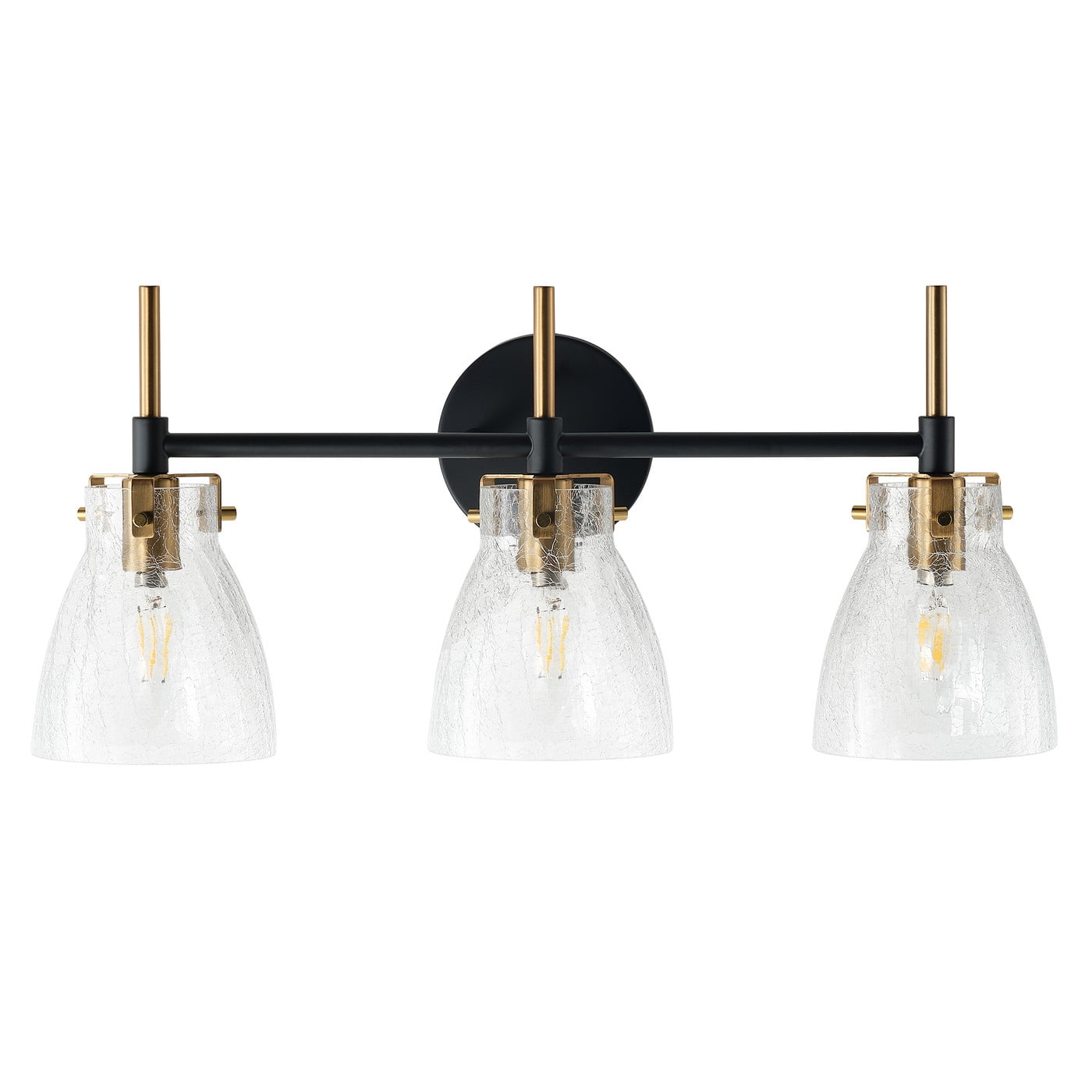 Farmhouse Vanity Light Fixture, Modern 3-Light bathroom Wall Light Over Mirror with Unique Crackle Glass Shade, Vintage Industrial Wall Sconce