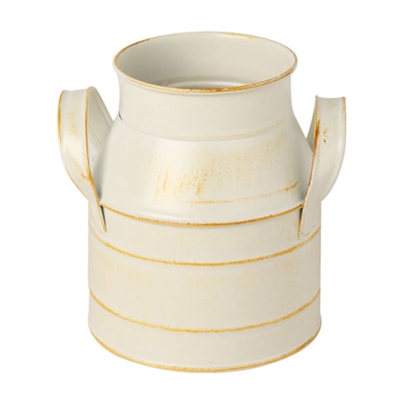 Farmhouse Vase Decor Milk Can Vintage Flower Jug Metal Vase with Handle Rustic Flower Buckets for Table Centerpiece Gift (White)