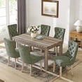 thumbnail image 1 of Farmhouse Velvet Dining Table Chair Set of 6, Rectangular Wooden Table& 6 Upholstered Diamond Tufted Parsons Chair with Nailhead Trim, Ergonomical Armless Chair Set for Dining Room, Kitchen, 1 of 9