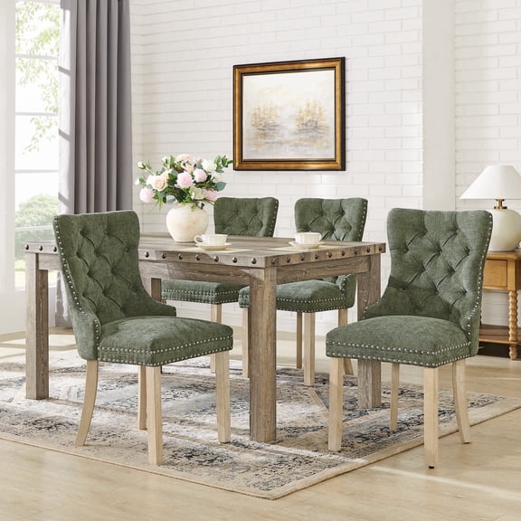 Farmhouse Velvet Dining Table Chair Set of 4, Rectangular Wooden Table& 4 Upholstered Diamond Tufted Parsons Chair with Nailhead Trim, Ergonomical Armless Chair Set for Dining Room, Kitchen