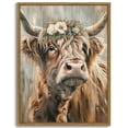 thumbnail image 1 of Farmhouse Vintage 8x10in Framed Rustic Highland Cow Flower Arrangement Wall Art Retro Watercolor Bathroom Painting Guest Artwork, 1 of 5