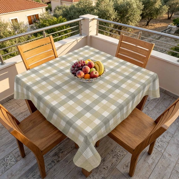 Farmhouse Vintage Beige Tan Buffalo Plaid Table Cloth 60x60in, Waterproof Square Tablecloth Wipeable Tablecloths Rustic Linen Table Covers for Dining Tables Party Indoor Outdoor