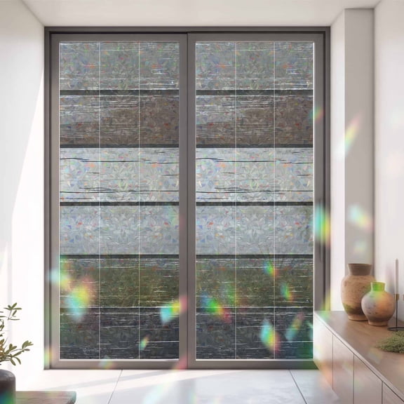 Farmhouse Vintage Brown Wood Board Window Privacy Film,Decorative Windows Static Cling Old Wooden Heat Control Removable Glass Sticker for Home Bathroom Bedroom Window Door,35x79in