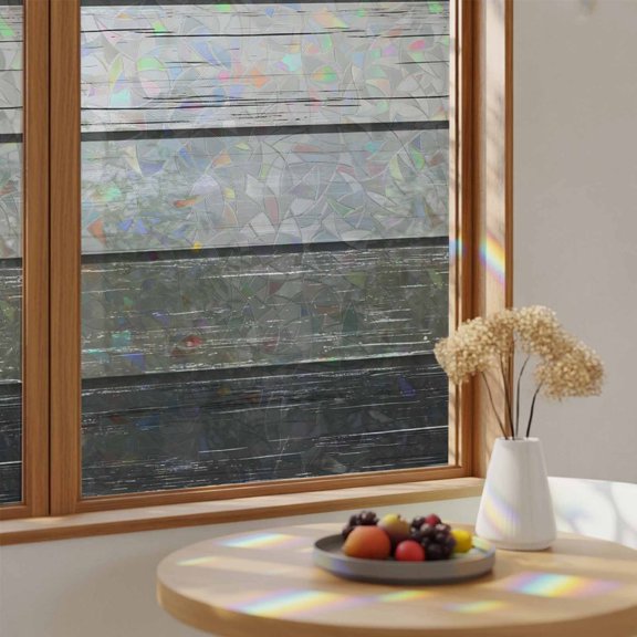 Farmhouse Vintage Brown Wood Board Window Privacy Film,Heat Control Sun Blocking Static Cling Rainbow Film,Old Wooden Non-Adhesive Glass Sticker Door Window Tint,17.7" x 39.3"