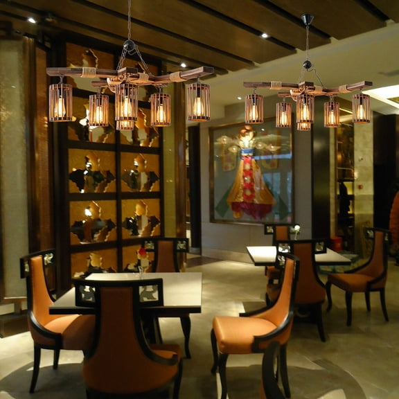 Farmhouse Vintage Chandelier Ceiling Fixture Wood Pendant Lamp Island Light Home