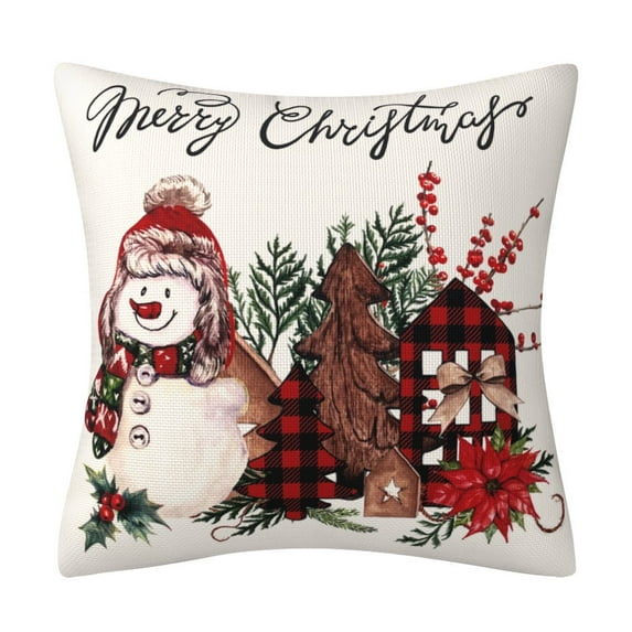 Farmhouse Vintage Christmas Decorative Throw Pillow Covers, Christmas Tree Merry Christmas Snowman Wreath Cushion Covers Pillowcase for Outdoor Home Couch 18x18inch