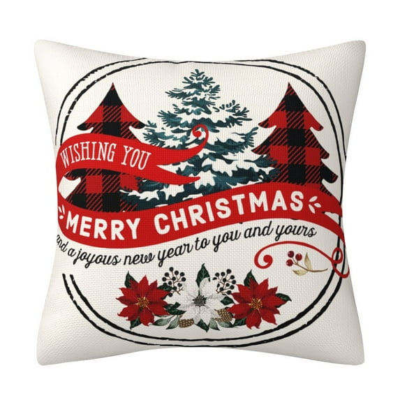 Farmhouse Vintage Christmas Decorative Throw Pillow Covers, Christmas Tree Merry Christmas Snowman Wreath Cushion Covers Pillowcase for Outdoor Home Couch 18x18inch