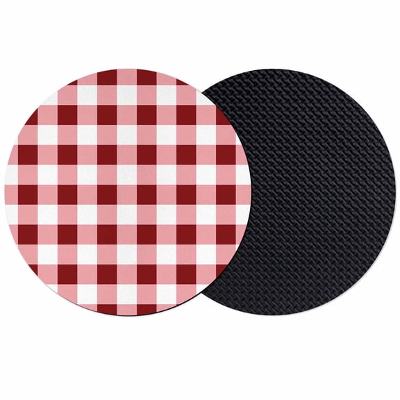 Farmhouse Vintage Coasters for Drinks,Absorbent Non Slip Rubber Drink Coasters Set of 2 for Cup,Table,Bar,Home Decor, Gingham Checkered Texture Fire Brick