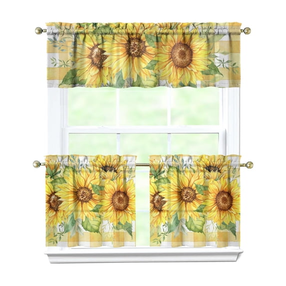 Farmhouse Vintage Curtains 24 Inch - 3 Panel Boho Wildflower Set with Rustic Floral Print, Rod Pocket