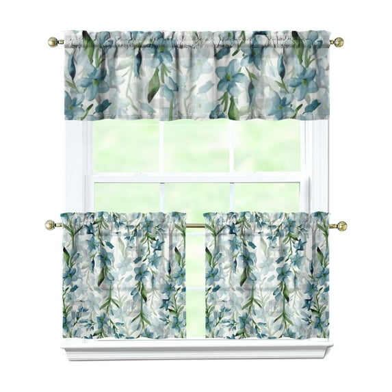 Farmhouse Vintage Curtains 24 Inch - 3 Panel Boho Wildflower Set with Rustic Floral Print, Rod Pocket